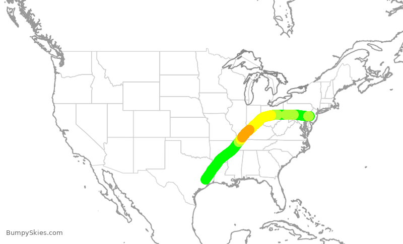 Turbulence forecast map for AAL2561, IAH to PHL