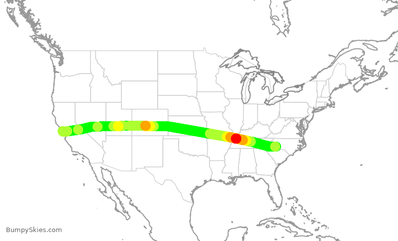 Turbulence forecast map for AAL2562, CLT to SFO