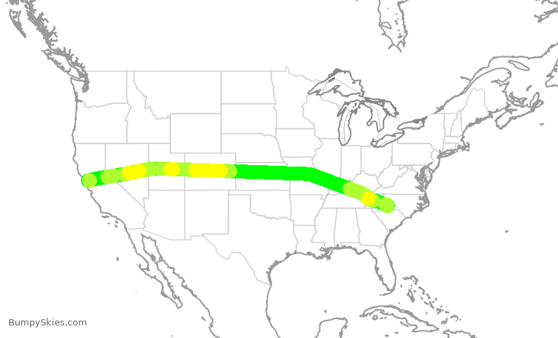Turbulence forecast map for AAL2562, SFO to CLT