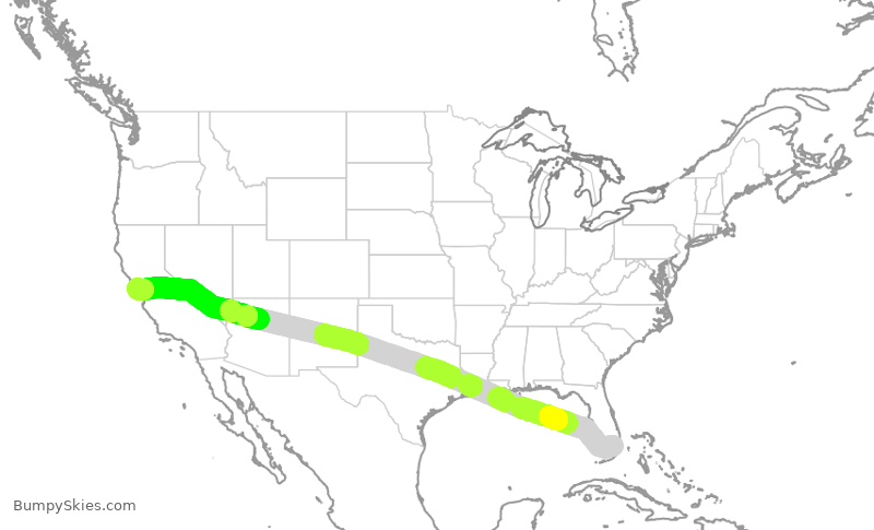 Turbulence forecast map for AAL2565, MIA to SFO