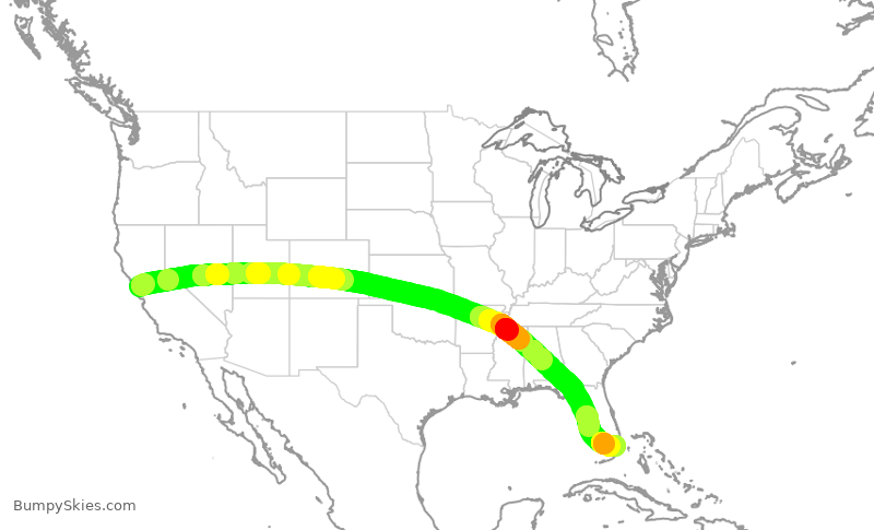 Turbulence forecast map for AAL2565, SFO to MIA
