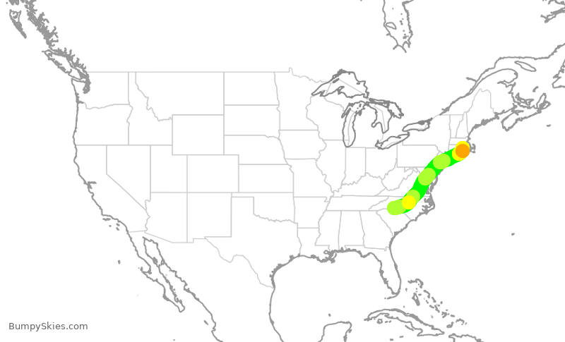 Turbulence forecast map for AAL2566, CLT to PVD