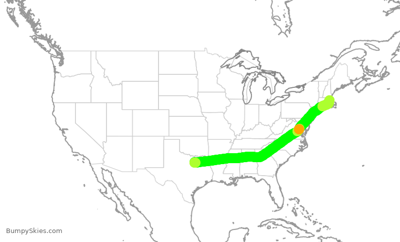 Turbulence forecast map for AAL2567, DFW to BOS