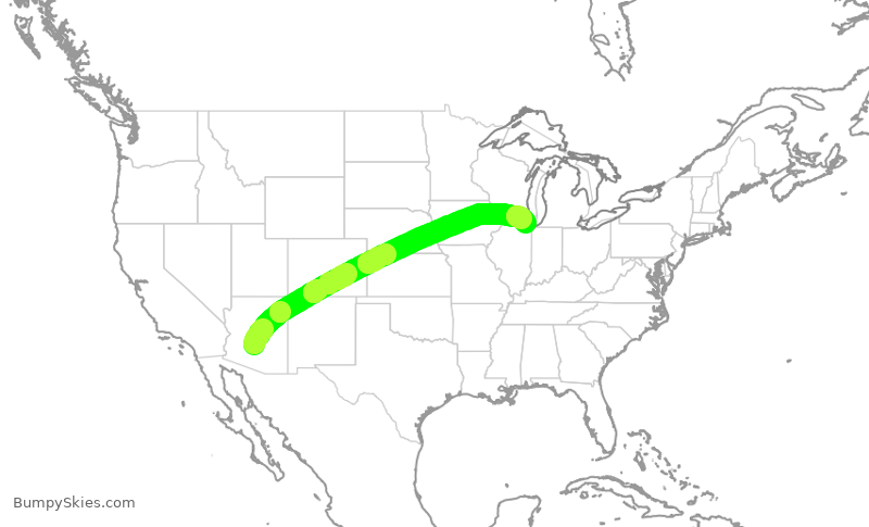 Turbulence forecast map for AAL2569, PHX to ORD