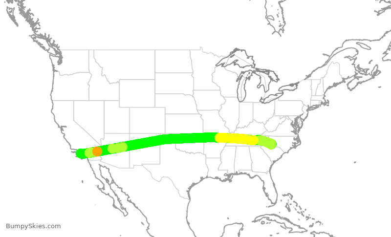 Turbulence forecast map for AAL2570, LAX to CLT