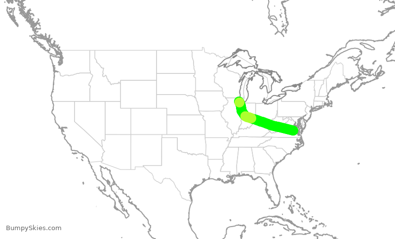 Turbulence forecast map for AAL2571, ORD to RIC