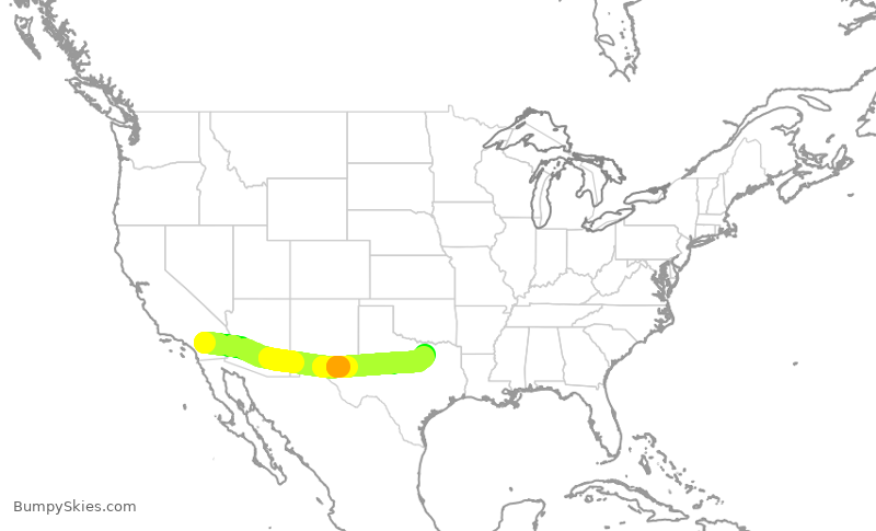Turbulence forecast map for AAL2571, PSP to DFW