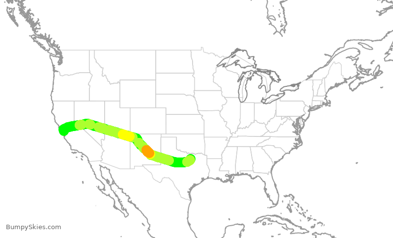Turbulence forecast map for AAL2572, SJC to DFW
