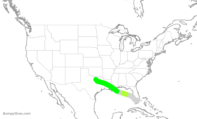 Turbulence forecast map for AAL2575, MIA to DFW