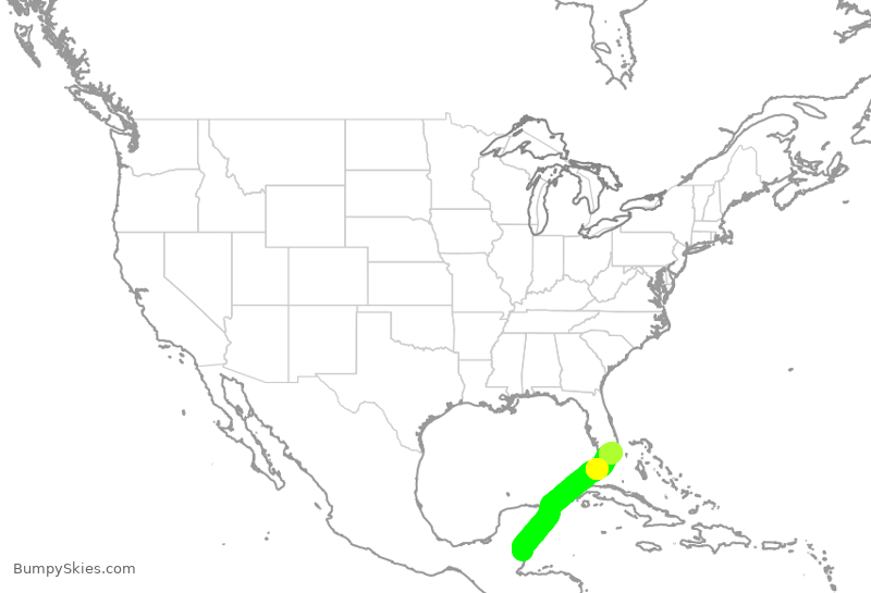 Turbulence forecast map for AAL2576, BZE to MIA