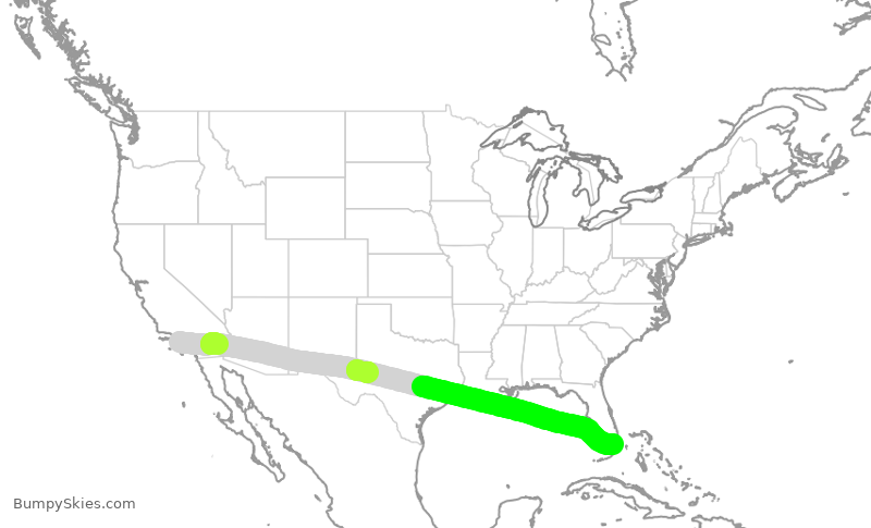 Turbulence forecast map for AAL2577, LAX to MIA