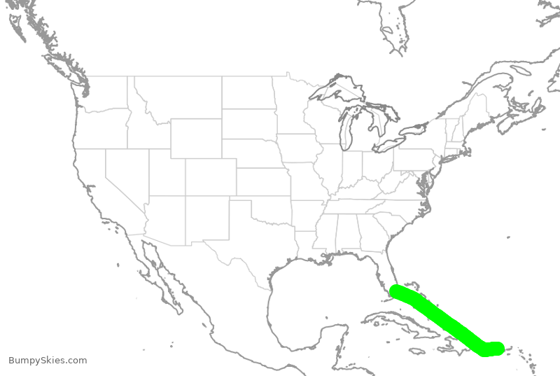 Turbulence forecast map for AAL2581, MIA to SJU