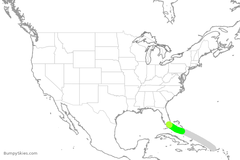 Turbulence forecast map for AAL2582, SJU to MIA