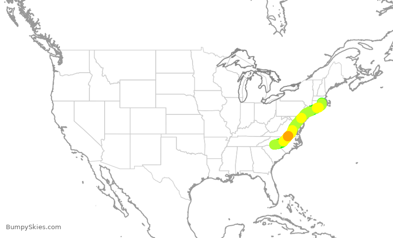 Turbulence forecast map for AAL2584, CLT to PVD