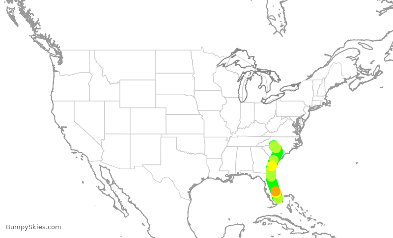 Turbulence forecast map for AAL2585, FLL to CLT