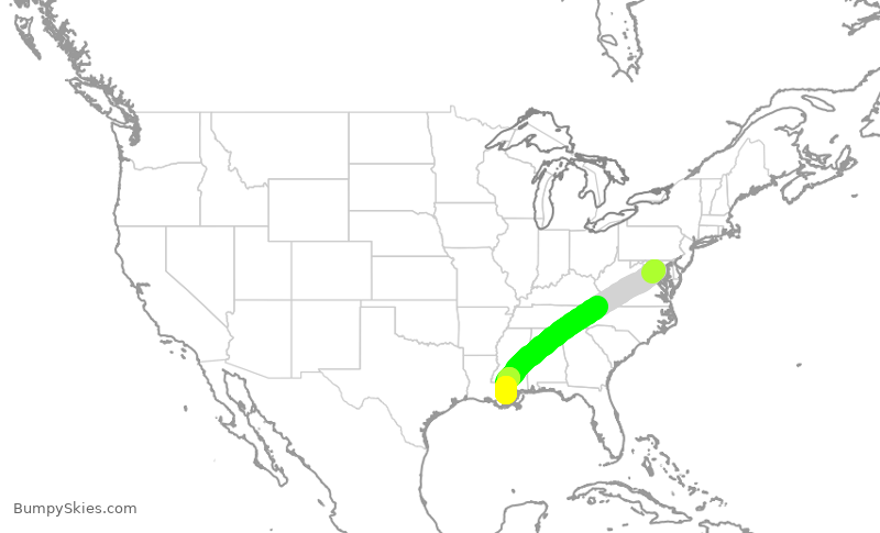 Turbulence forecast map for AAL2586, DCA to MSY
