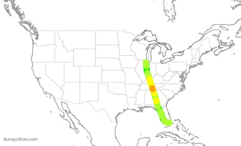 Turbulence forecast map for AAL2586, ORD to MIA