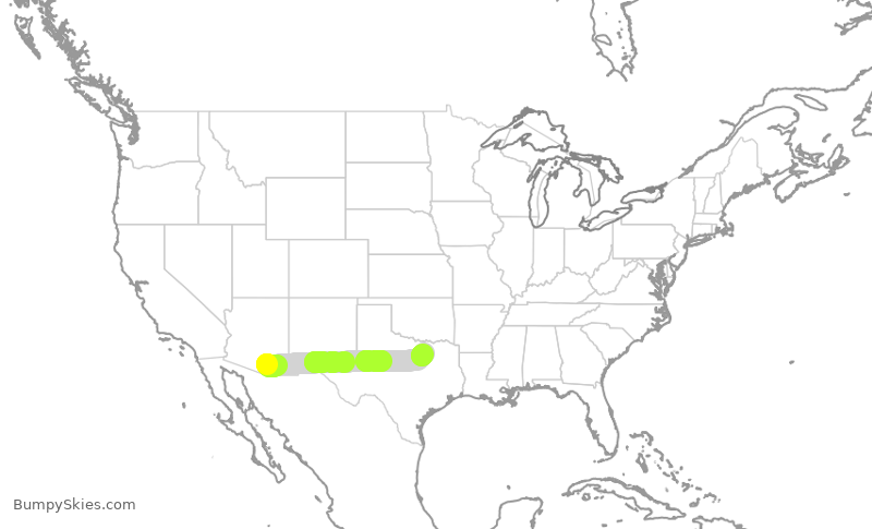 Turbulence forecast map for AAL2586, TUS to DFW