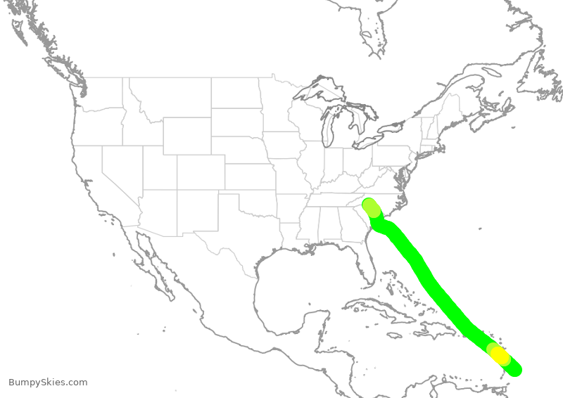 Turbulence forecast map for AAL2586, BGI to CLT
