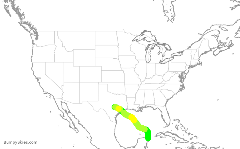 Turbulence forecast map for AAL2588, MUN to AUS