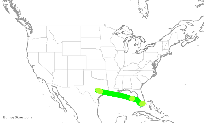 Turbulence forecast map for AAL2591, MIA to AUS