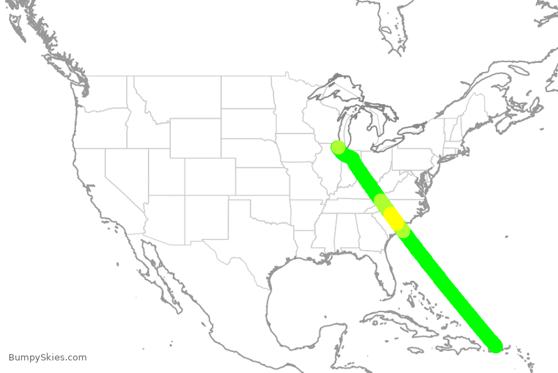 Turbulence forecast map for AAL2592, SJU to ORD