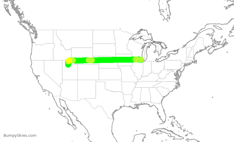 Turbulence forecast map for AAL2596, ORD to SLC