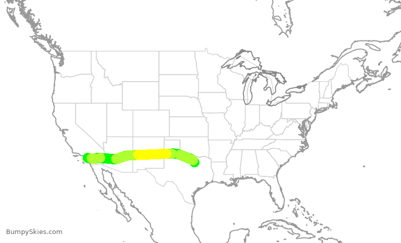 Turbulence forecast map for AAL2596, SNA to DFW
