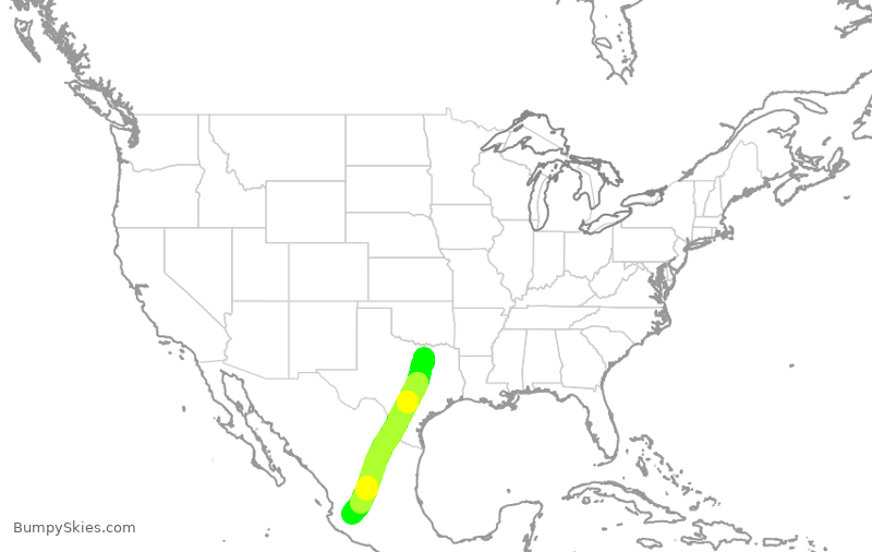 Turbulence forecast map for AAL2598, DFW to GDL