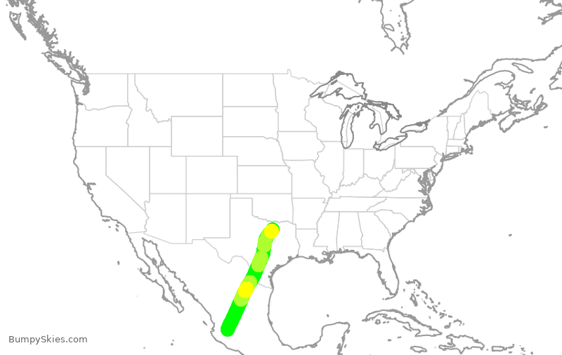 Turbulence forecast map for AAL2598, MGL to DFW