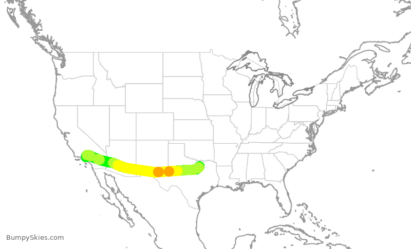Turbulence forecast map for AAL2599, BUR to DFW