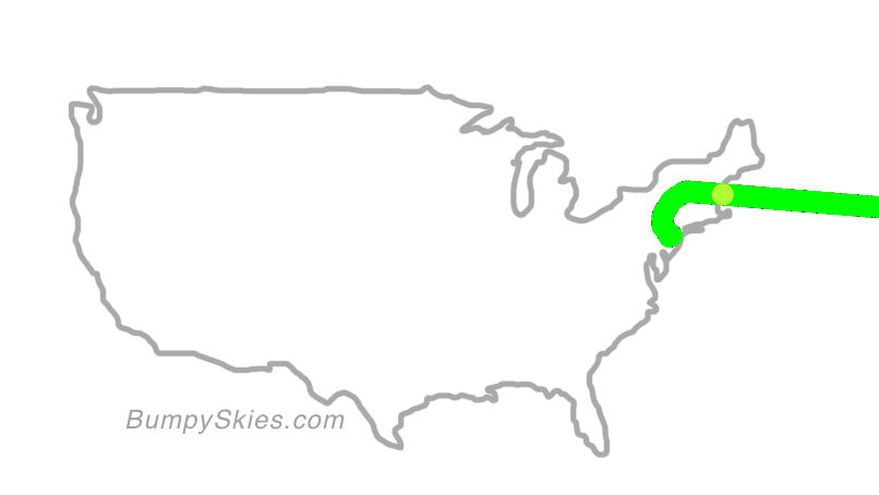 Map of continental US with illustrated flight path and turbulence forecast (described in text below)
