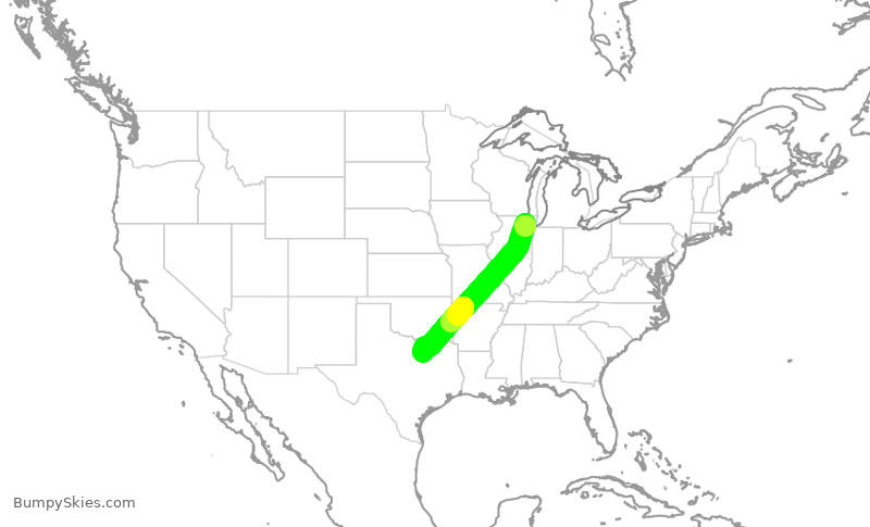 Turbulence forecast map for AAL2600, ORD to DFW