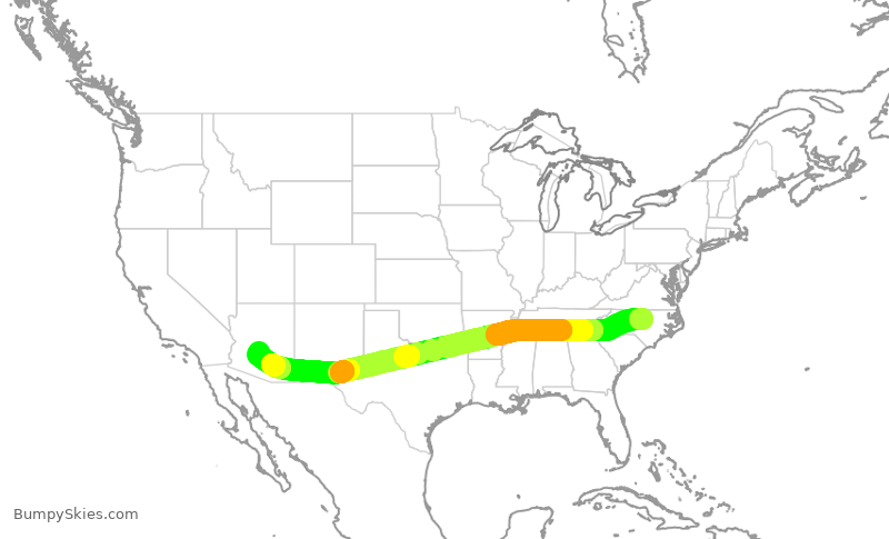 Turbulence forecast map for AAL2601, RDU to PHX