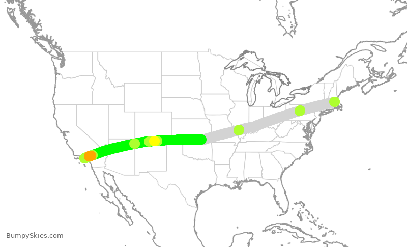 Turbulence forecast map for AAL2602, BOS to LAX