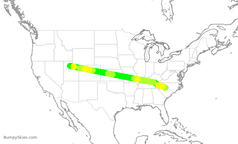 Turbulence forecast map for AAL2602, SLC to CLT