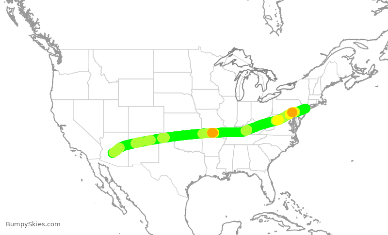 Turbulence forecast map for AAL2606, JFK to PHX