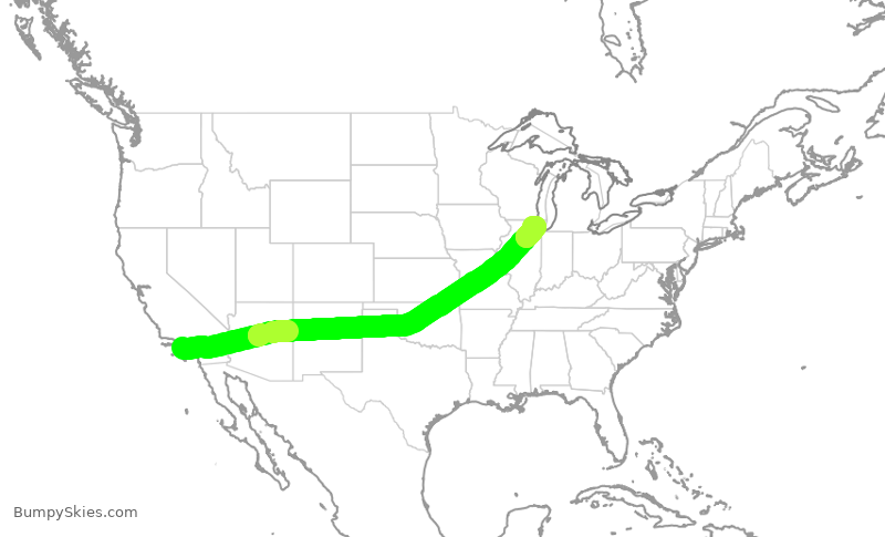 Turbulence forecast map for AAL2608, LAX to ORD