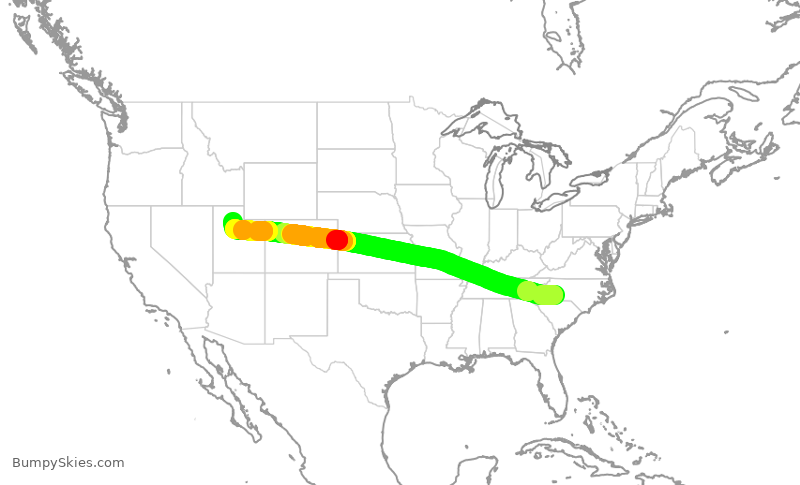 Turbulence forecast map for AAL2611, CLT to SLC
