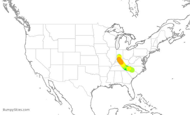 Turbulence forecast map for AAL2615, IND to CLT
