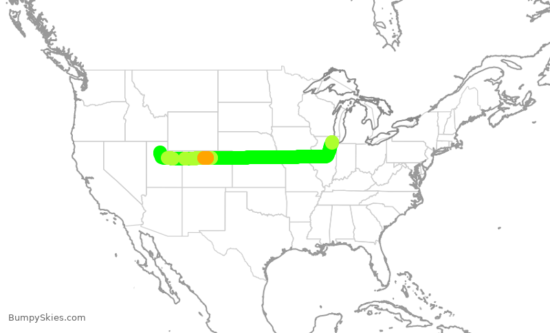 Turbulence forecast map for AAL2616, ORD to SLC