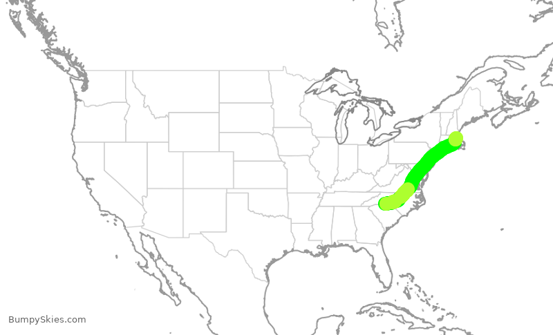 Turbulence forecast map for AAL2618, CLT to BOS