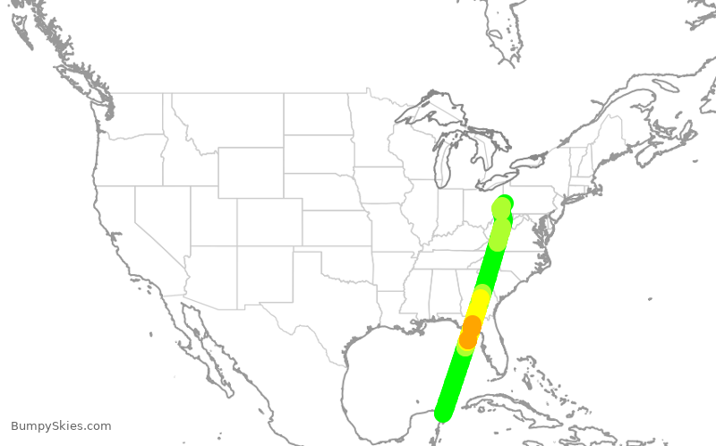 Turbulence forecast map for AAL2619, MUN to PIT