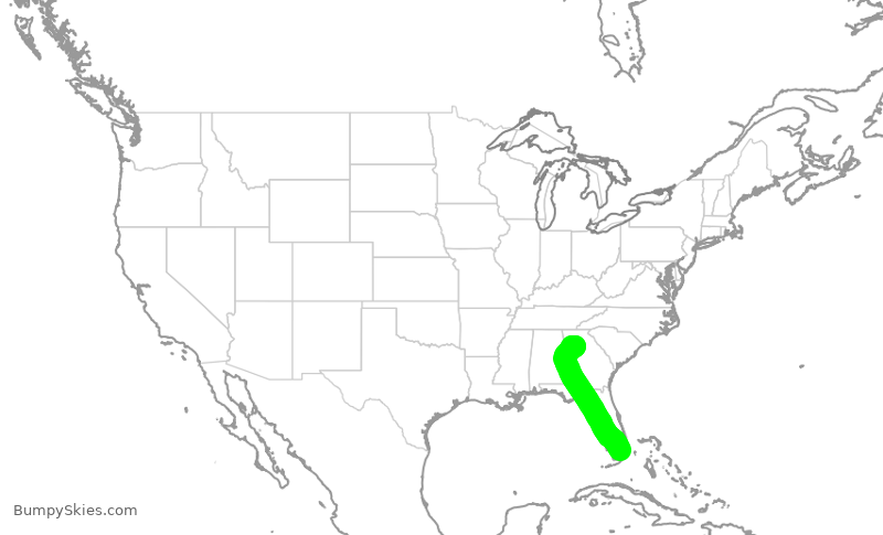 Turbulence forecast map for AAL261, MIA to ATL