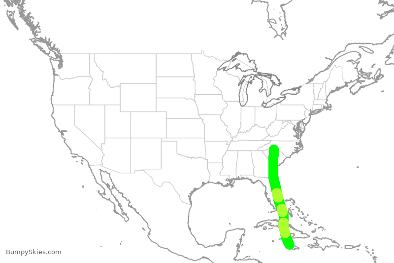 Turbulence forecast map for AAL2620, CLT to MBJ