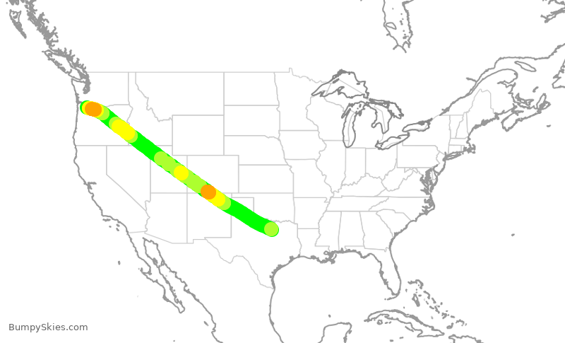 Turbulence forecast map for AAL2620, DFW to PDX