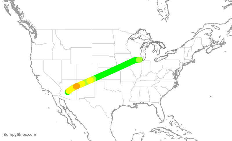 Turbulence forecast map for AAL2624, ORD to PHX