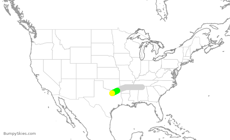 Turbulence forecast map for AAL2625, HSV to DFW
