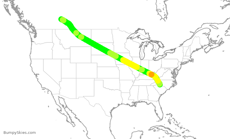Turbulence forecast map for AAL2626, YYC to CLT