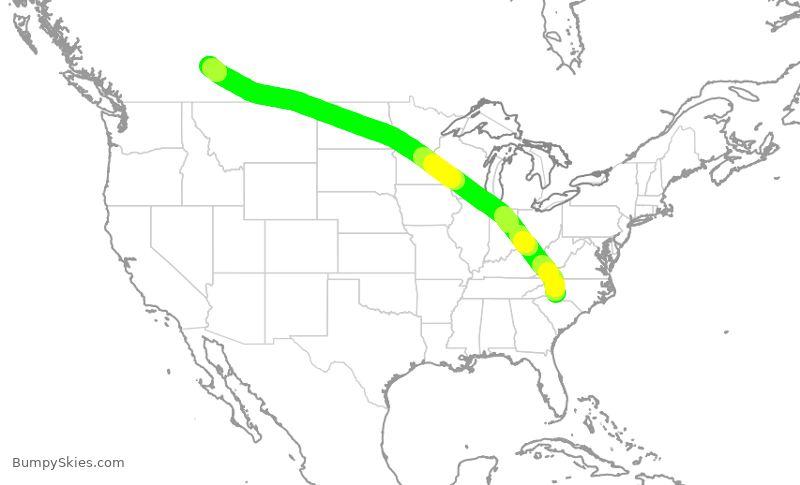Turbulence forecast map for AAL2626, CLT to YYC